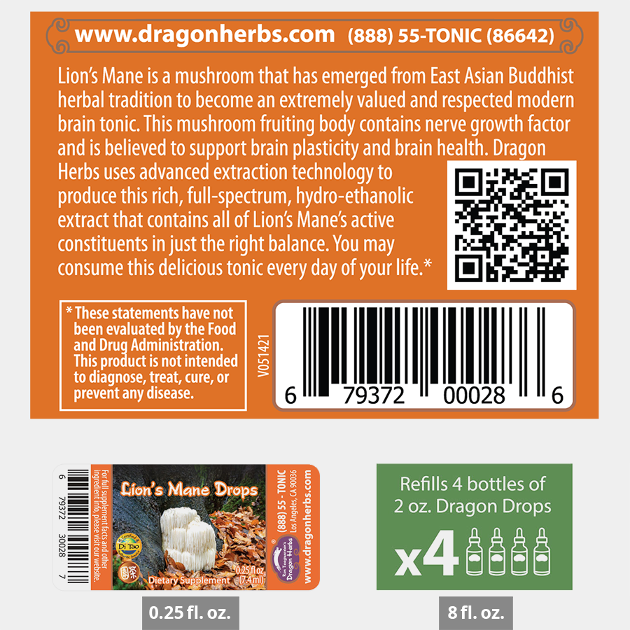 Dragon Herbs Lion's Mane Mini Drops 0.25 fl. oz. (7.5 ml)