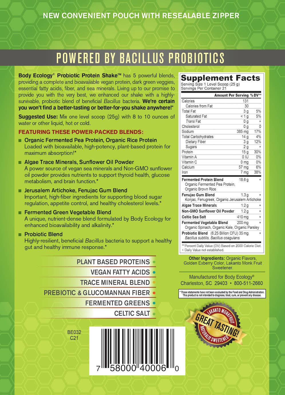 Body Ecology - Probiotic Protein Shake (525g)