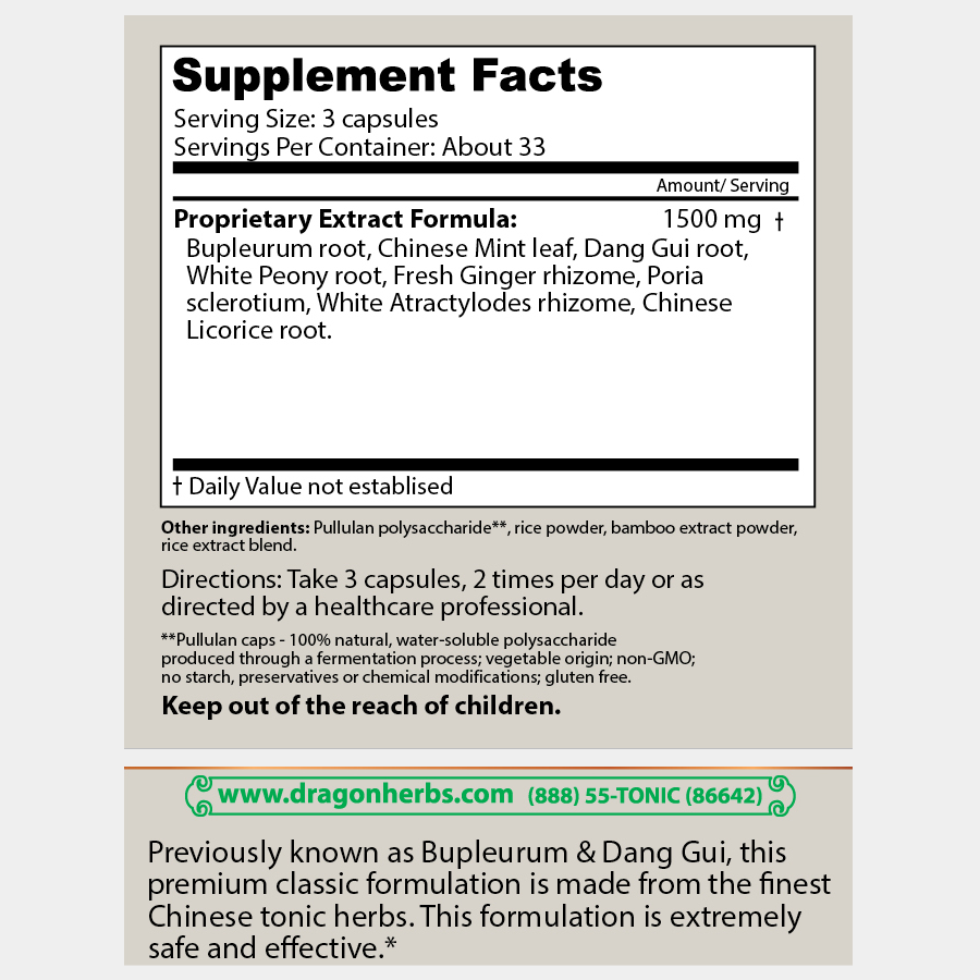 Dragon Herbs Woman's Balance (Bupleurum & Dang Gui) 500mg 100caps