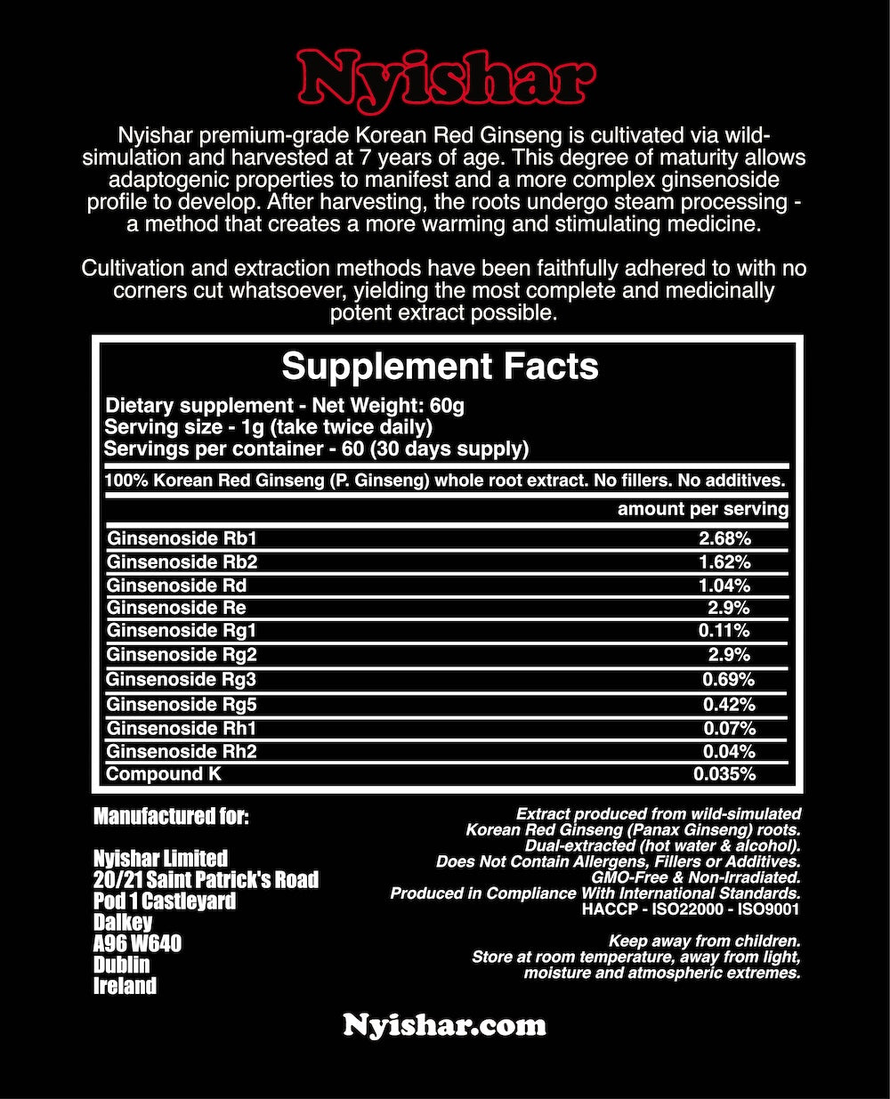 Nyishar - RenShen Korean Red Ginseng Extract - 60g Powder