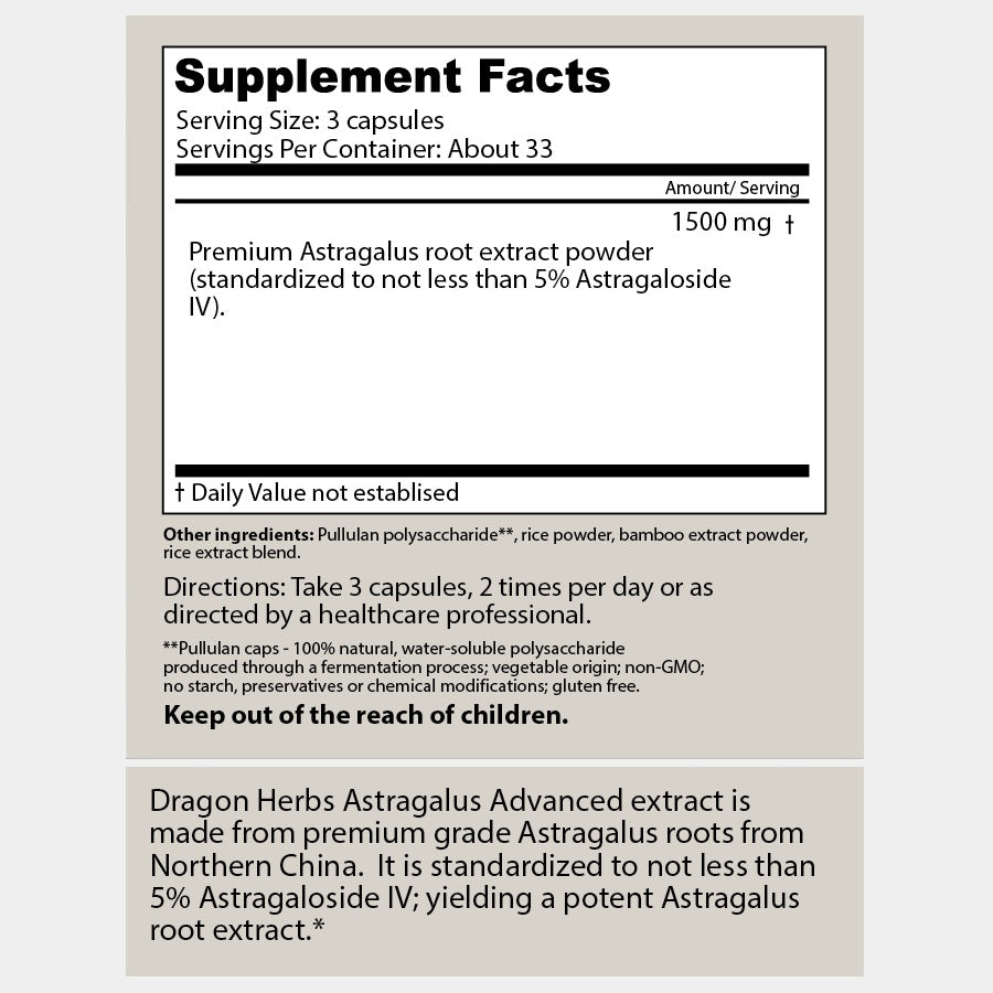 Dragon Herbs Astragalus Advanced 100 Capsules (500mg)