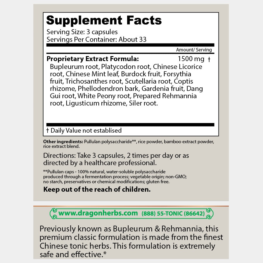 Dragon Herbs Cellular Detox Support - Bupleurum & Rehmannia 500mg 100caps