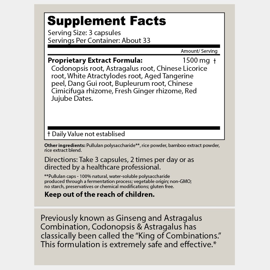 Dragon Herbs Codonopsis and Astragalus 100 Capsules (500mg)