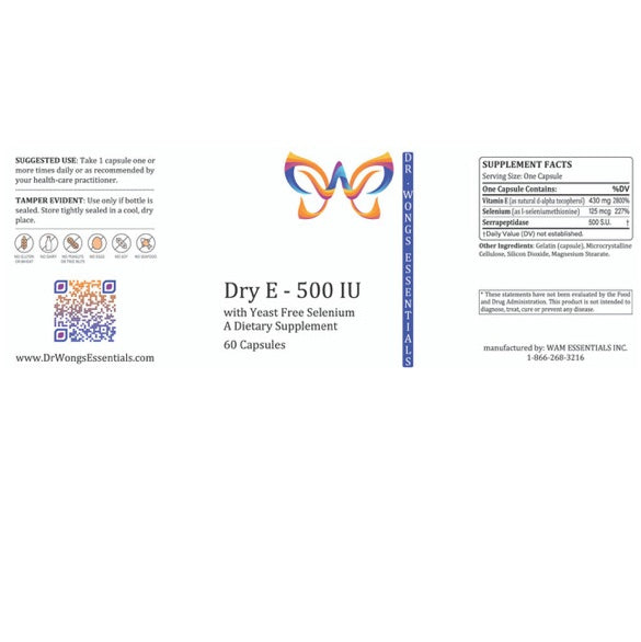 Vitamin E (Dry E) - 500 IU - 60 caps (WAM Essentials)
