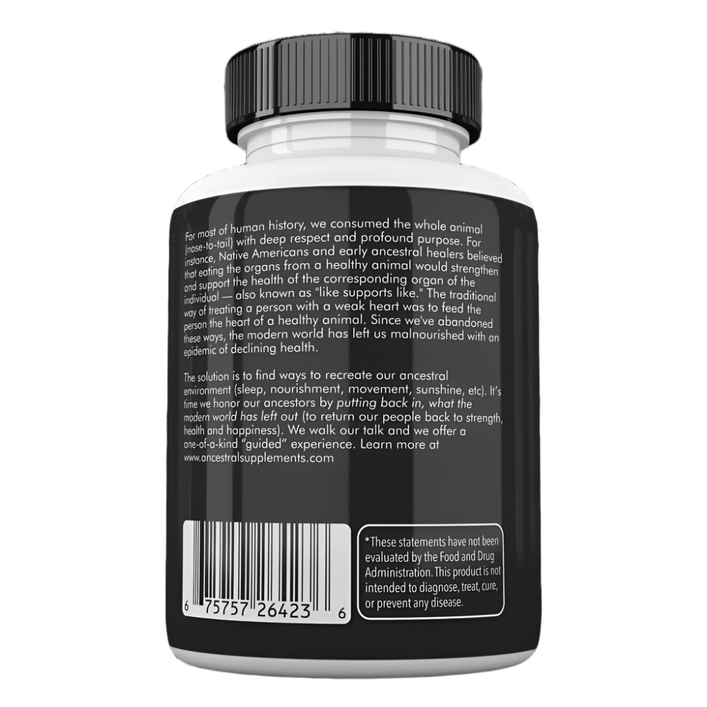 Ancestral Supplements - Grass Fed Desiccated Beef Organs (Liver, Heart, Kidney, Pancreas, Spleen) 180caps 500mg