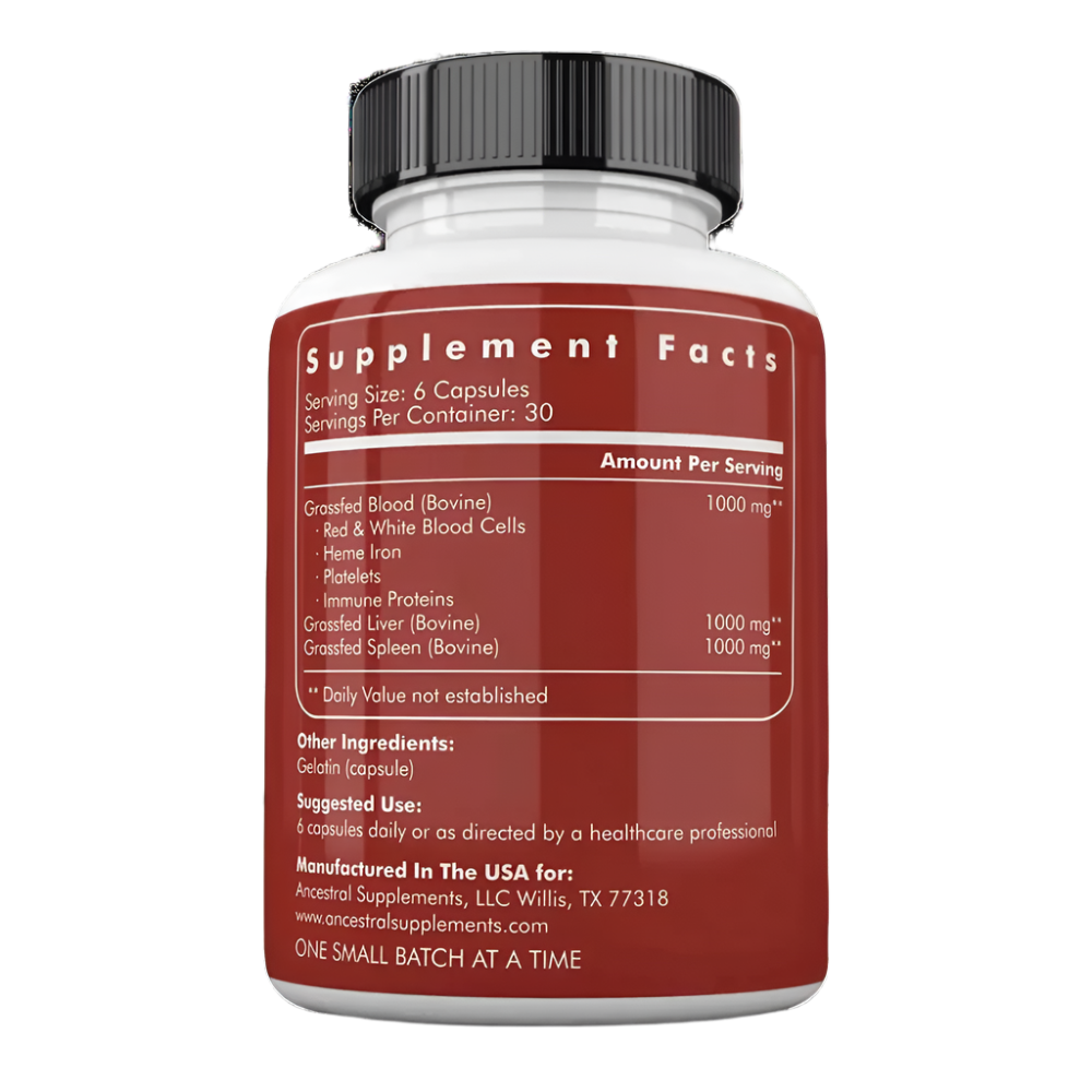 Ancestral Supplements - Grass Fed Blood 180 Caps 500mg (previously Blood Vitality)