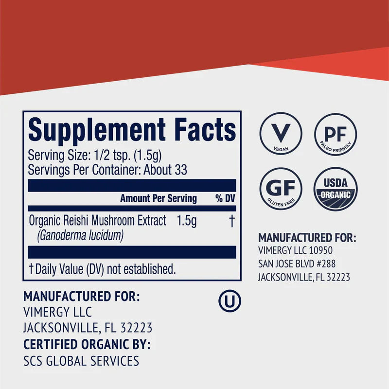 Vimergy Herbs - USDA Organic Reishi Extract 50g