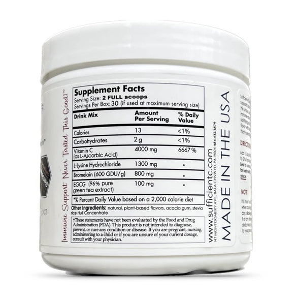 Sufficient C - High Dose Lemon Peach Immune-Ade drink mix - 250 gram size