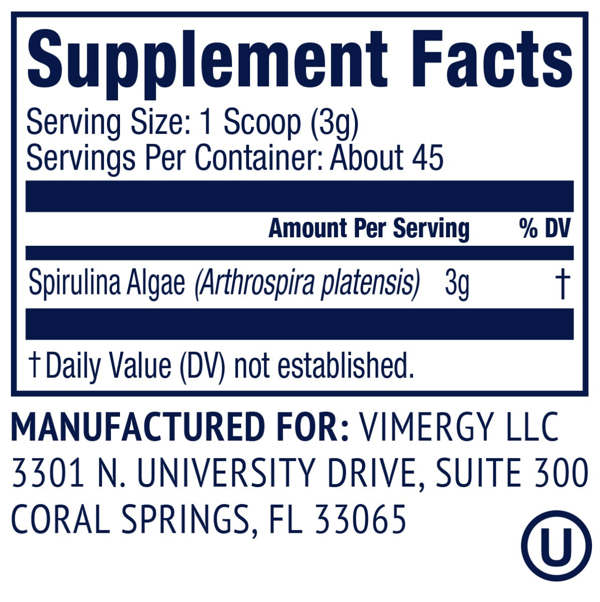 Vimergy Herbs - USA Grown Spirulina Powder 135g (Trial Size)